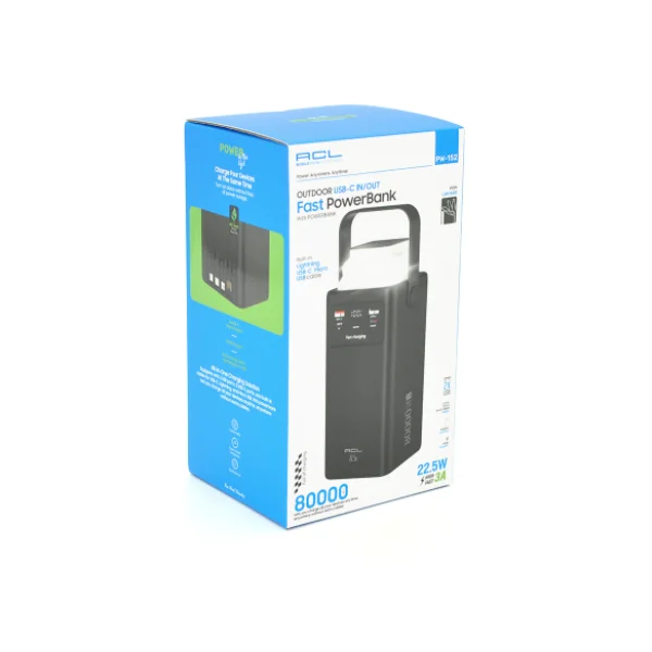 Powerbank ACL PW-152 80000 mAh 22.5W з 4 вбудованими кабелями та ліхтарем