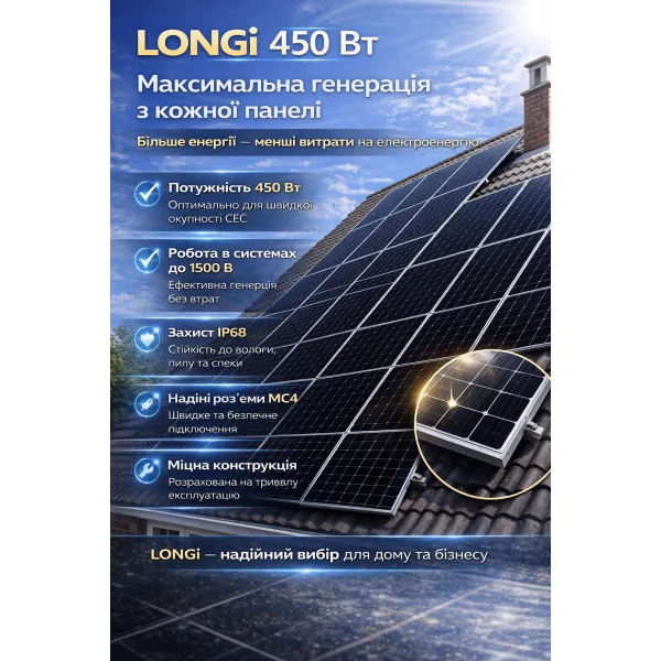 Сонячна панель LONGi 450 Вт Hi-MO LR4-72HPH-450M Silver Frame