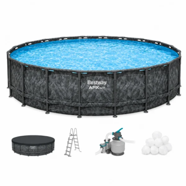 Каркасный бассейн Bestway 561KC Ø549×132 см с песочным фильтр-насосом 6056 л/ч, тентом и лестницей