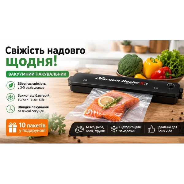 Вакуумный упаковщик Vacuum Sealer с 10 пакетами в комплекте