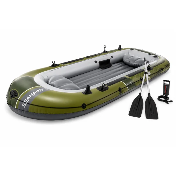Четырёхместная надувная лодка Intex 66334 Seahawk 4 Set с вёслами и насосом, 351x145x48 см