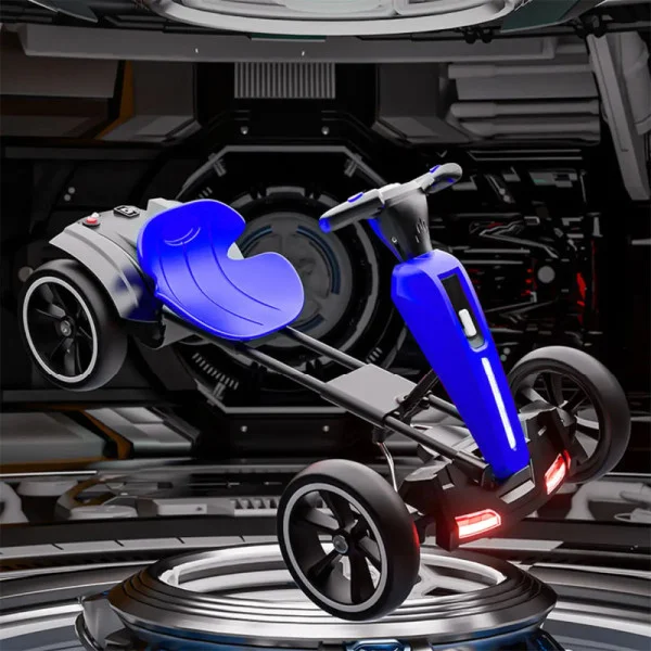 Складной детский электромобиль Go-Kart — синий, пульт, музыка, подсветка, 6V 7Ah