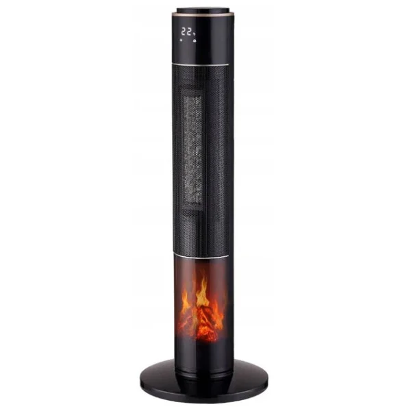 Керамический колонный тепловентилятор Carruzzo DRP-2071C 2000W с имитацией камина и пультом ДУ, черный