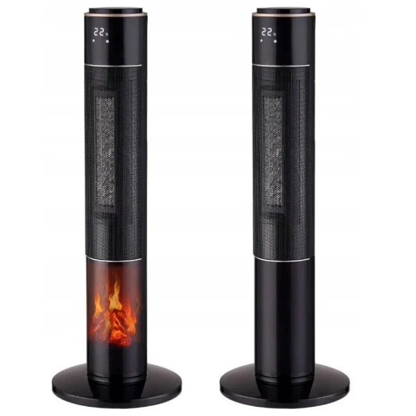 Керамический колонный тепловентилятор Carruzzo DRP-2071C 2000W с имитацией камина и пультом ДУ, черный
