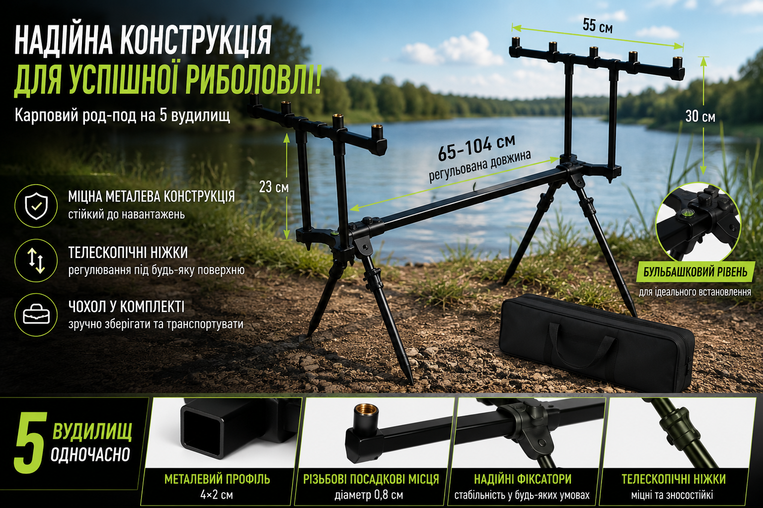 Карповый род-под WEIDA CARP на 5 удилищ с телескопическими ножками и чехлом