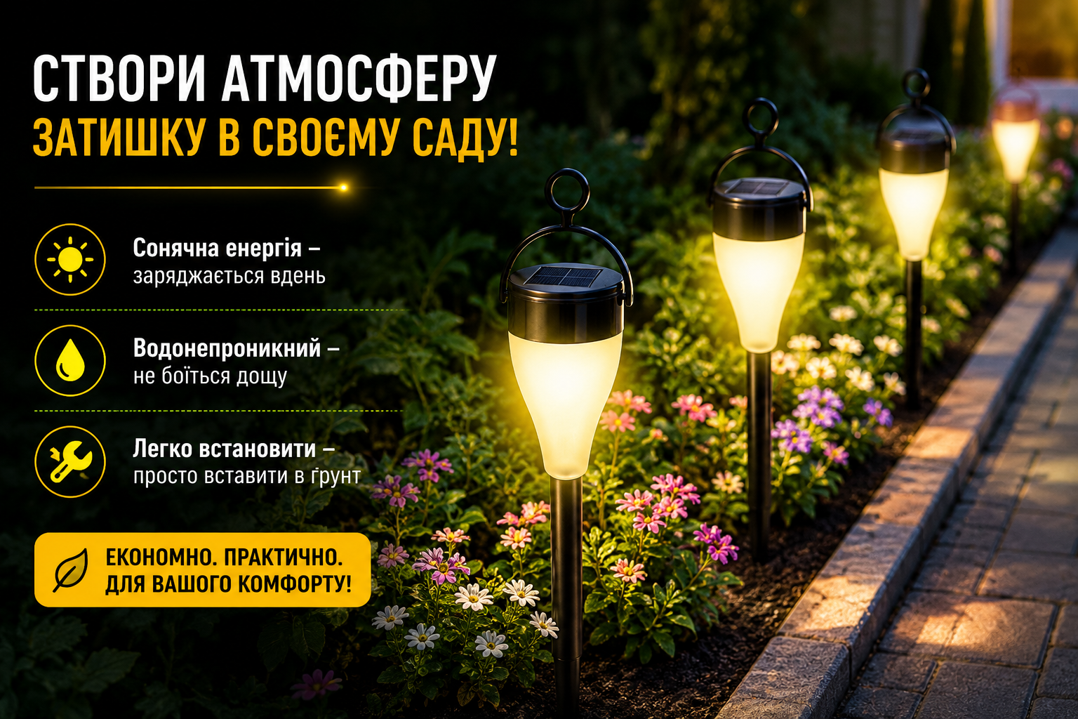 Садовый LED фонарь 34 см на солнечной батарее X13Y для дорожек, клумб и газона