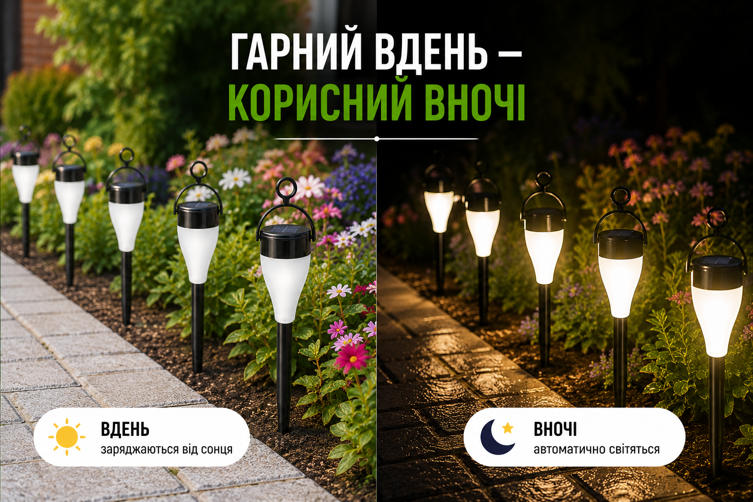 Садовый LED фонарь 34 см на солнечной батарее X13Y для дорожек, клумб и газона