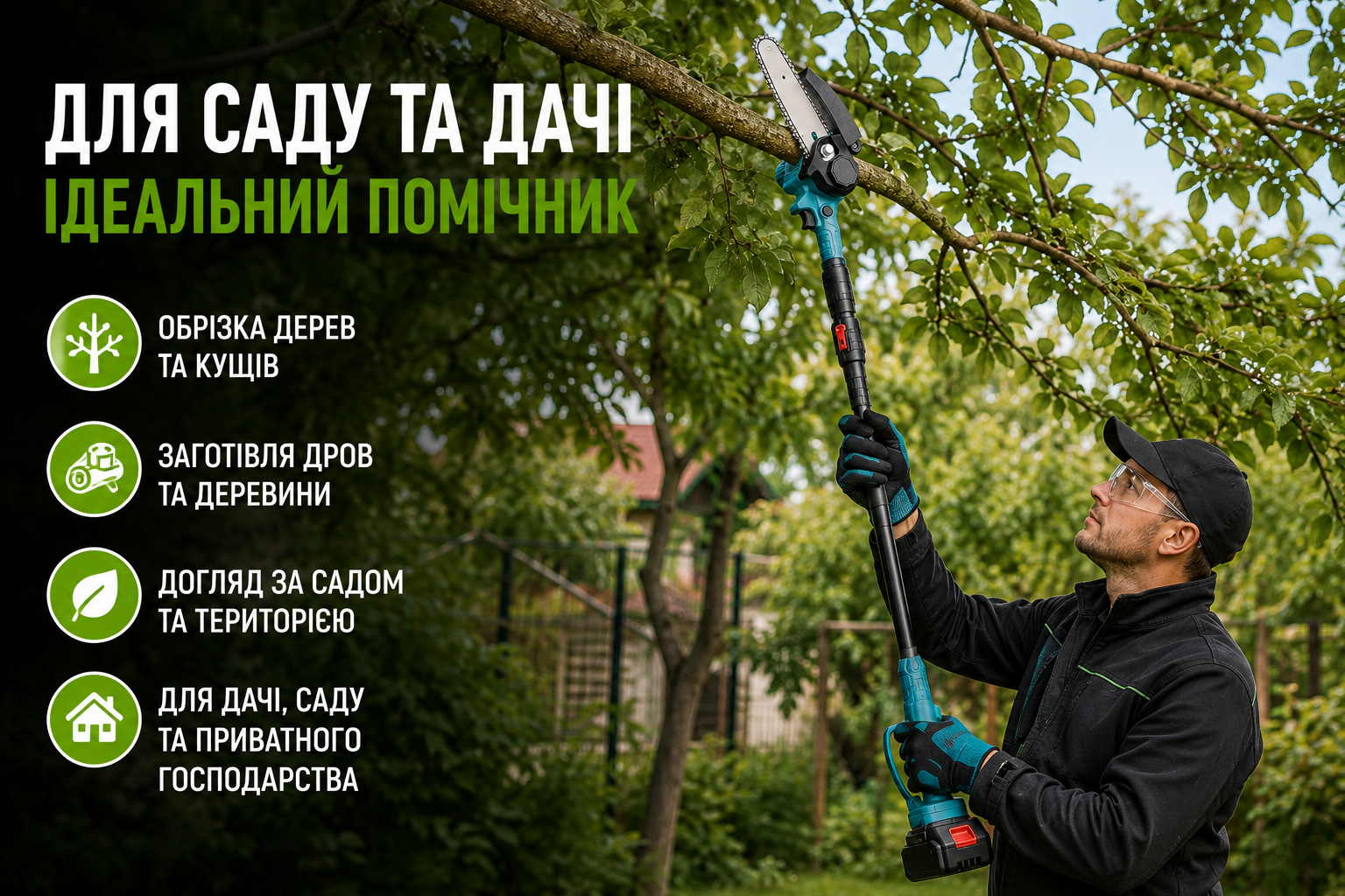 Аккумуляторный набор 3в1 48V с 2 АКБ – цепная мини пила 6", секатор и высоторез 2 м