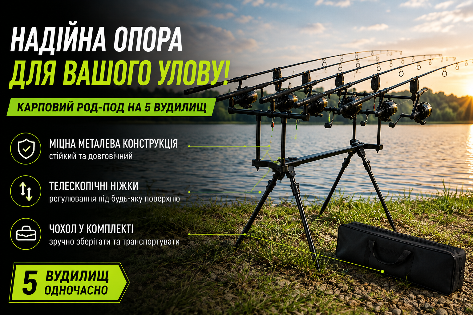 Карповий род-под WEIDA CARP на 5 вудилищ з телескопічними ніжками та чохлом