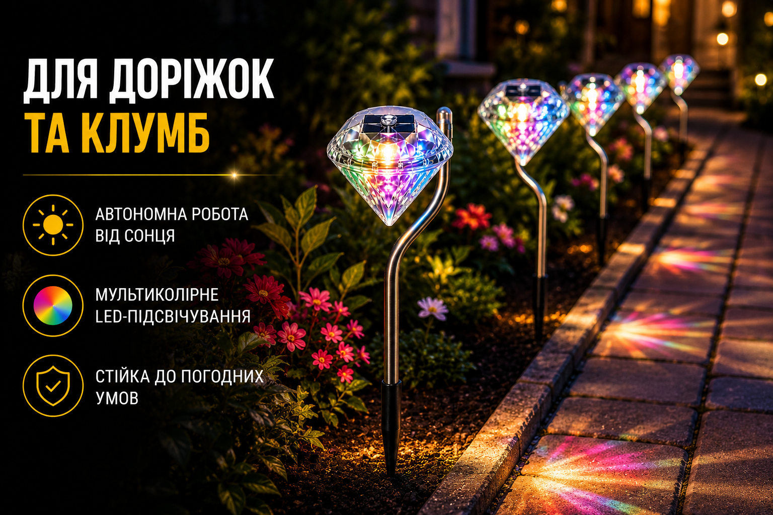 Садовый LED фонарь на солнечной батарее 29 см мультицвет BS-035W/834-8