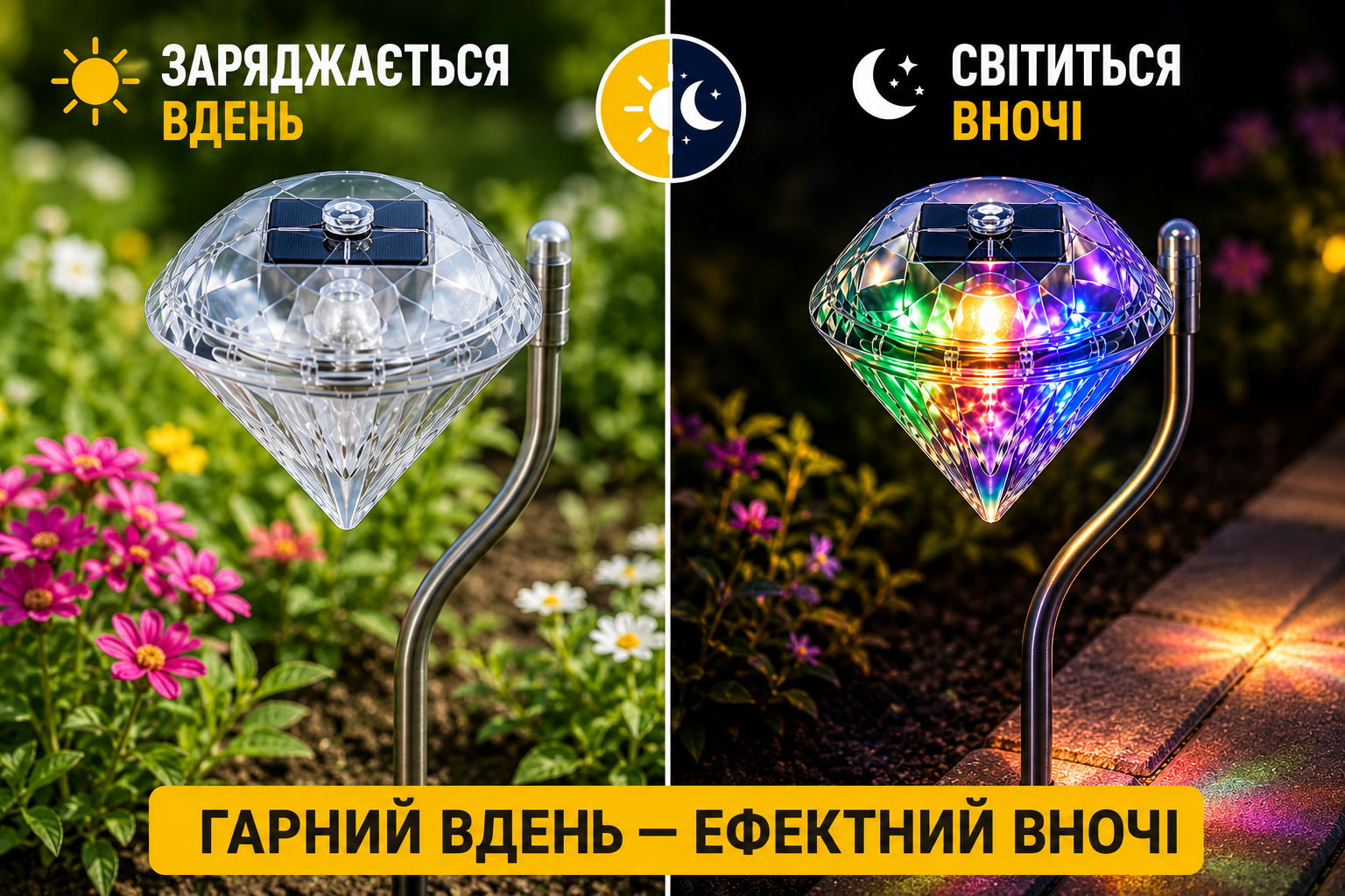 Садовый LED фонарь на солнечной батарее 29 см мультицвет BS-035W/834-8
