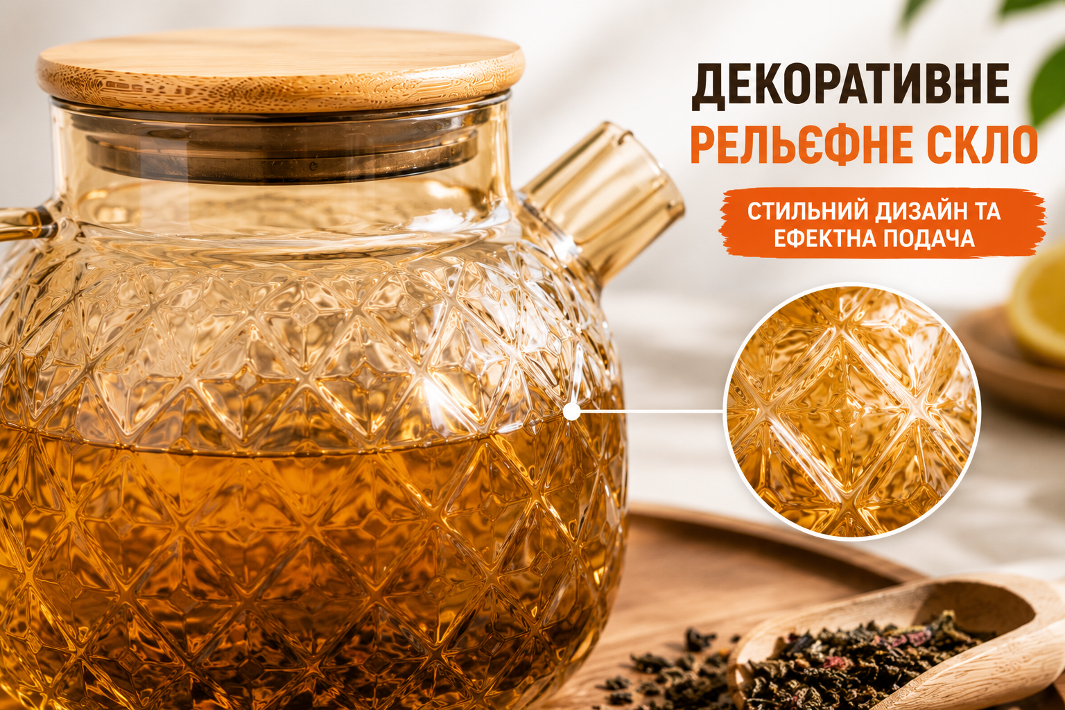 Чайник заварочный стеклянный 1 л с бамбуковой крышкой CH-1000ML