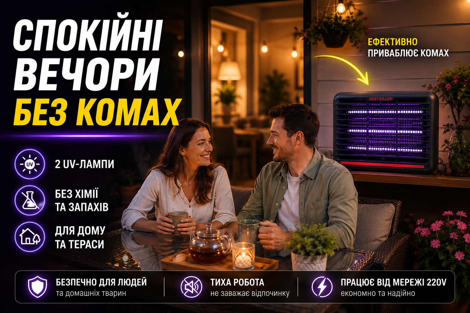 Мухоловка электрическая 6W SD206 двухламповая для насекомых и комаров с UV-лампами