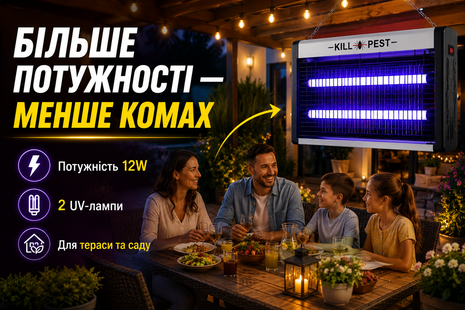 Мухоловка електрична 12W дволампова 312-12W для комарів, мошок та літаючих комах