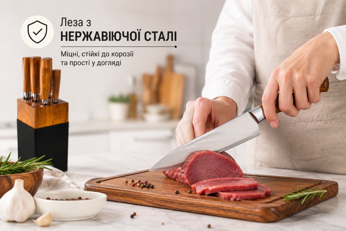 Набор кухонных ножей 6 предметов на подставке AD-S031 с деревянными ручками