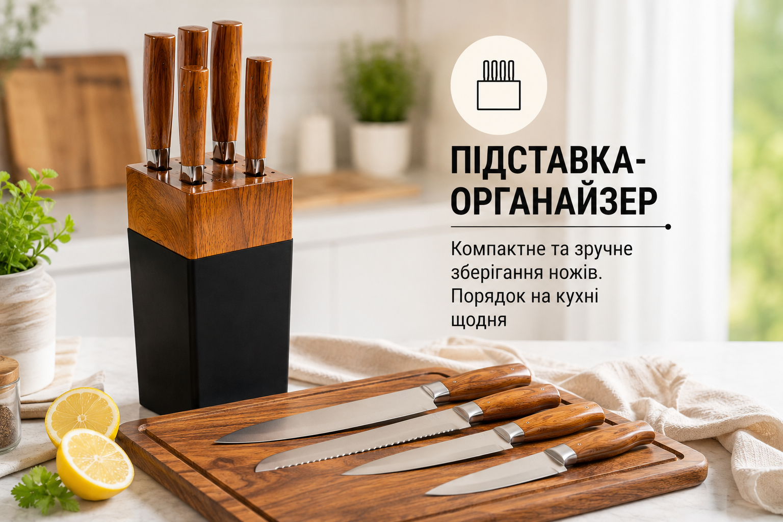 Набор кухонных ножей 6 предметов на подставке AD-S031 с деревянными ручками