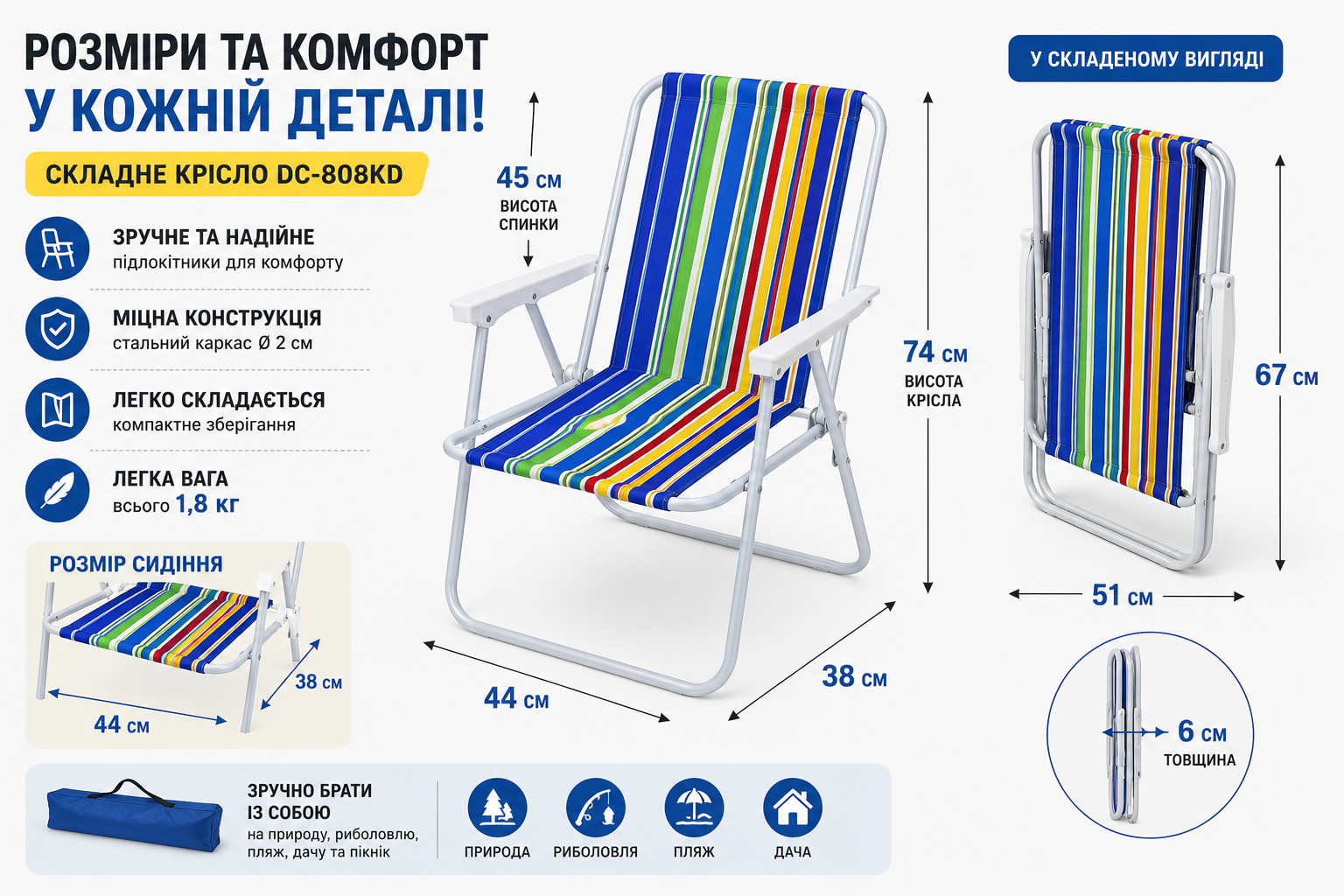 Крісло складне DC-808KD 74×44 см 