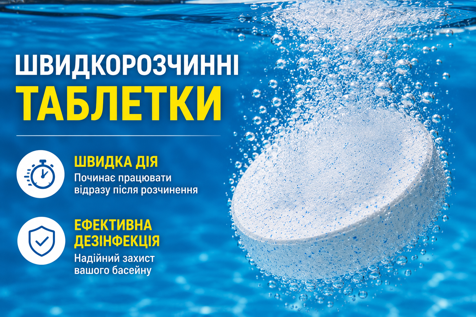 Мини Хлор  таблетки для шоковой дезинфекции воды в бассейне 55% активного хлора