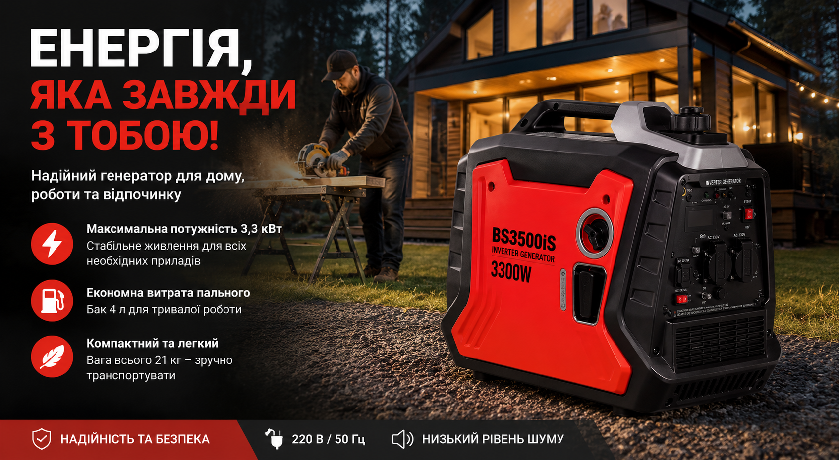 Інверторний бензиновий генератор BISON BS3500iS 3.3 кВт