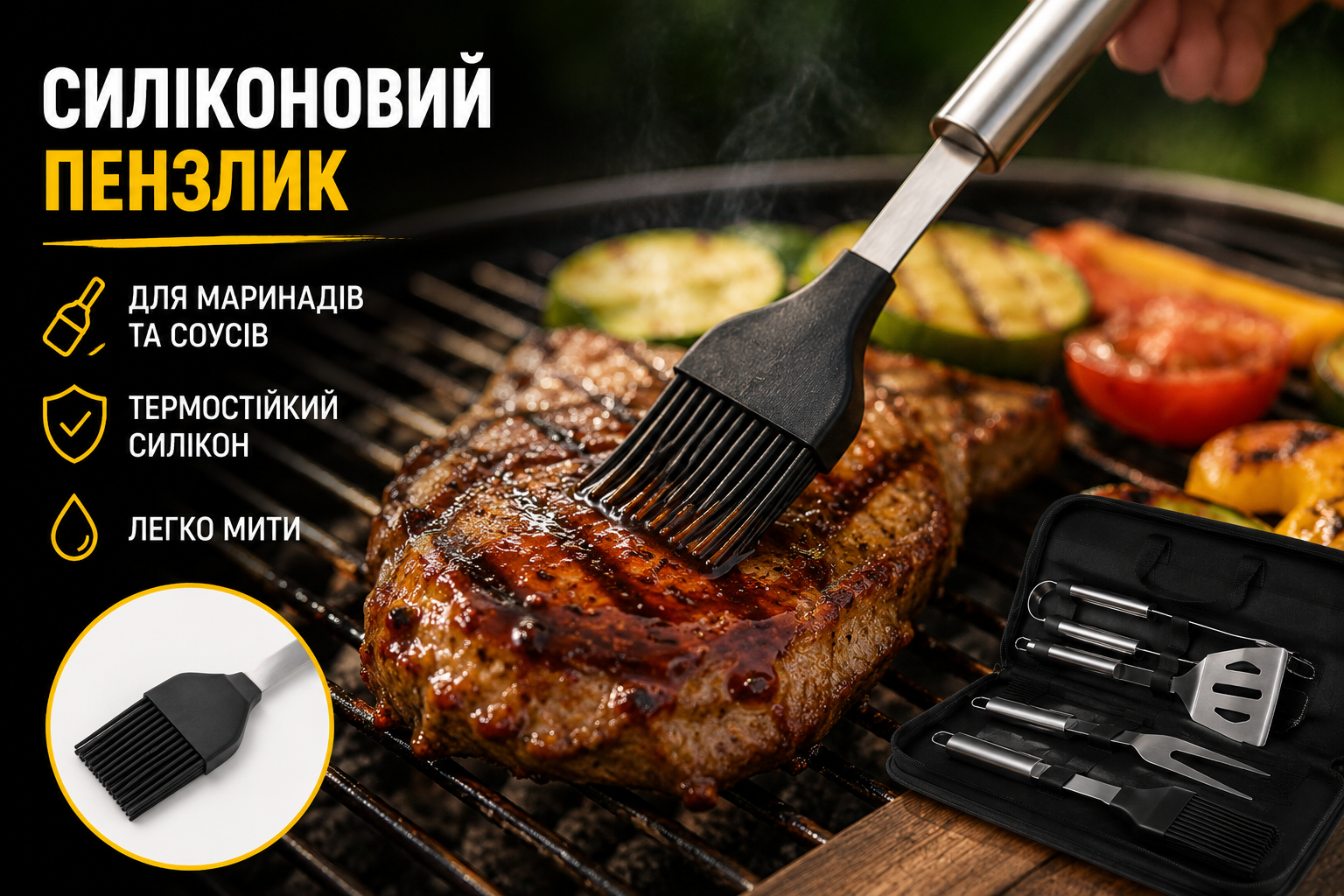 Набор для барбекю 5 предметов в футляре CL-5 из нержавеющей стали