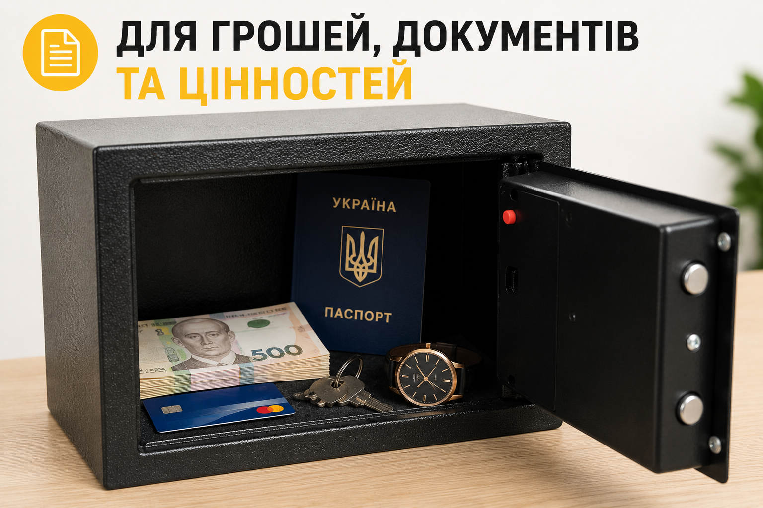 Сейф металлический T17 28×17×17 см с электронным кодовым и ключевым замком для денег и документов