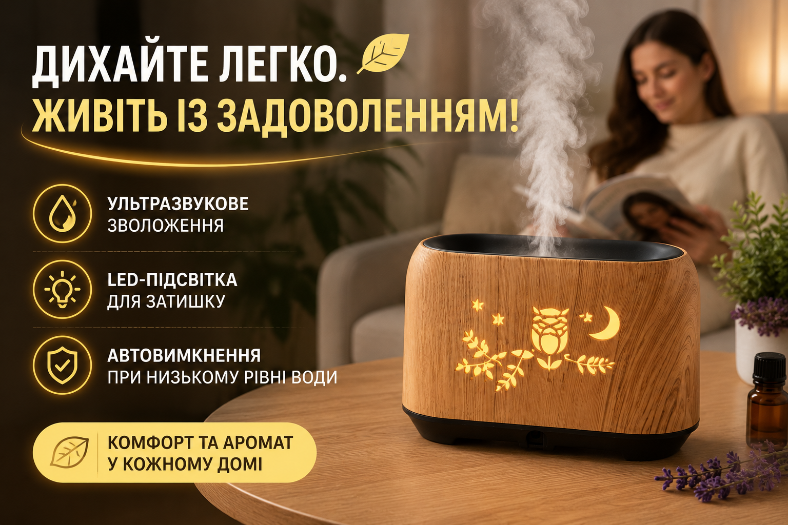 Зволожувач повітря Aroma Diffuser KP-812 з LED-підсвіткою, ультразвуковий аромадифузор 150 мл, 15×6,6×10,4 см