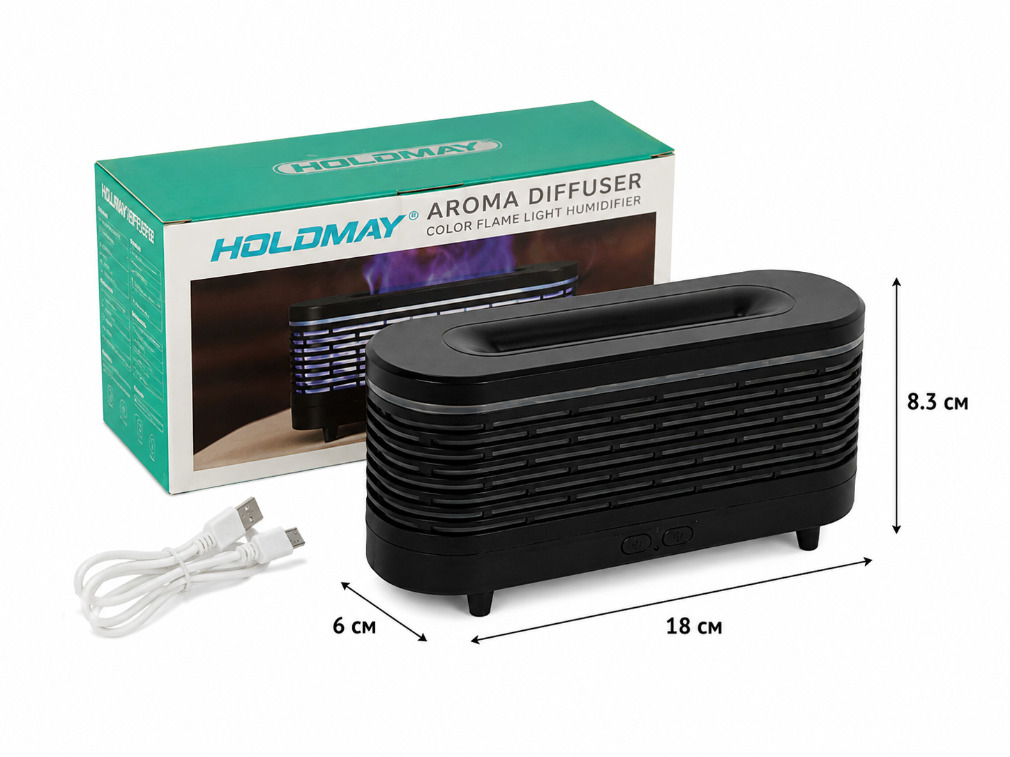 Зволожувач повітря Aroma Diffuser KP-6023B з LED-підсвічуванням 120 мл, ультразвуковий аромадифузор, чорний, 18×6×8,3 см