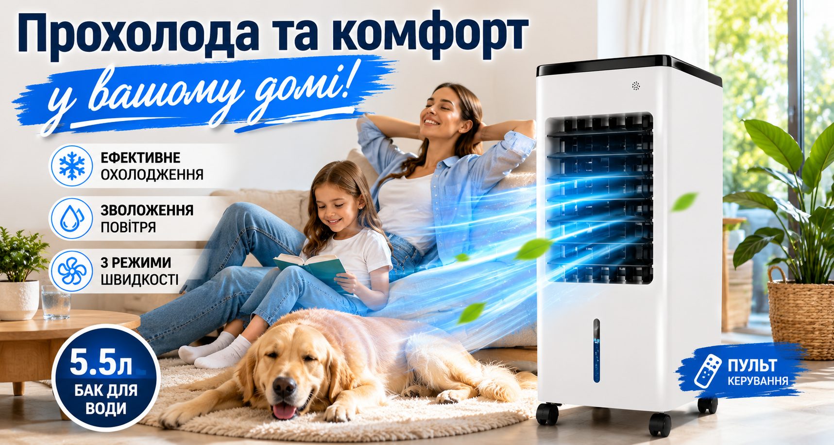 Охладитель воздуха напольный с пультом 50 Вт, бак 5,5 л, 3 скорости, таймер, увлажнение и циркуляция воздуха LZ05EX AD26-6