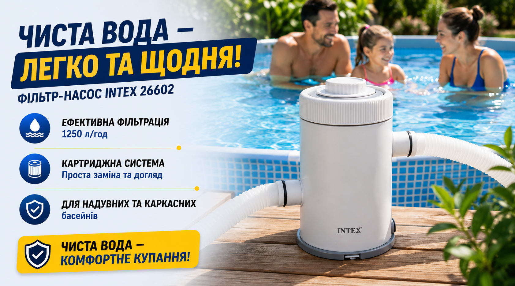 Картриджный фильтр-насос Intex 26602 1250 л/ч для надувных и каркасных бассейнов