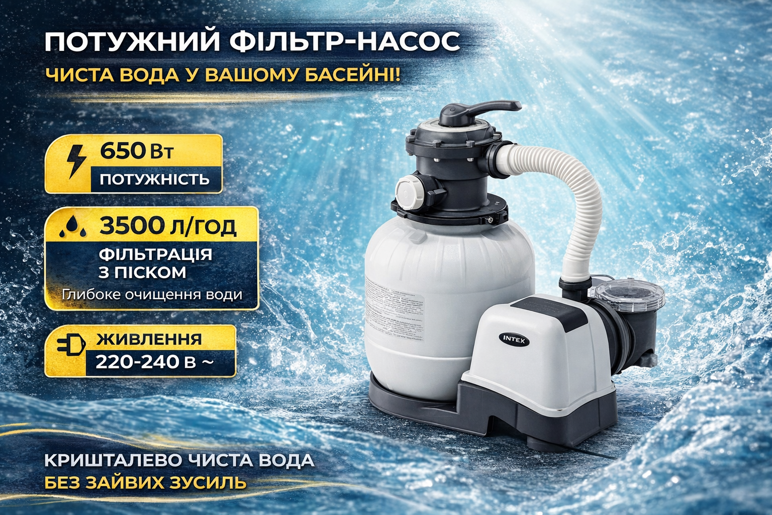 Песочный фильтр-насос Intex 26642, 3500 л/ч, 220–240 В для каркасных и надувных бассейнов