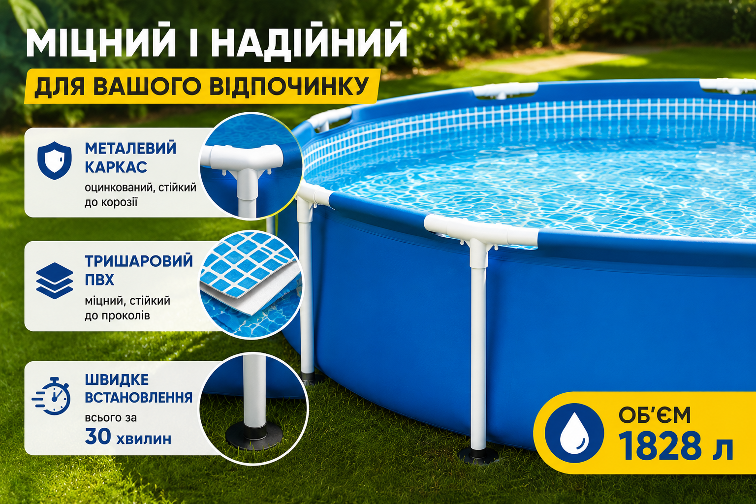 Каркасный бассейн Intex Metal Frame 28205 NP 244x51 см 1828 л круглый синий