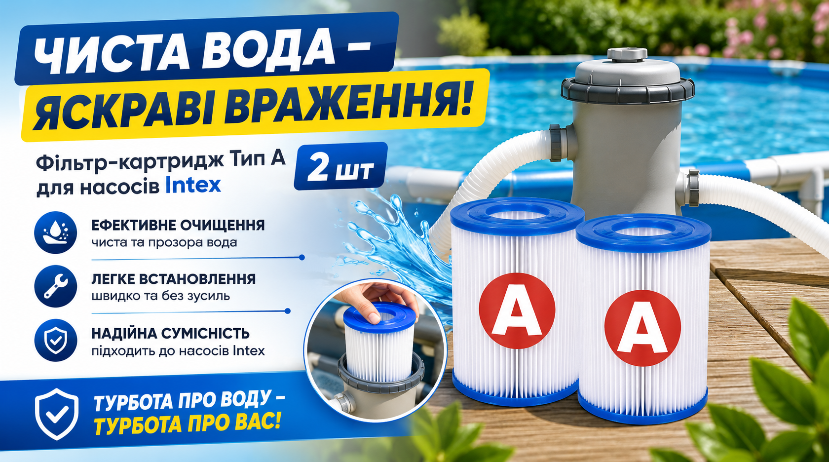 Картриджный фильтр Intex 29002 тип A для фильтр-насосов, комплект 2 шт