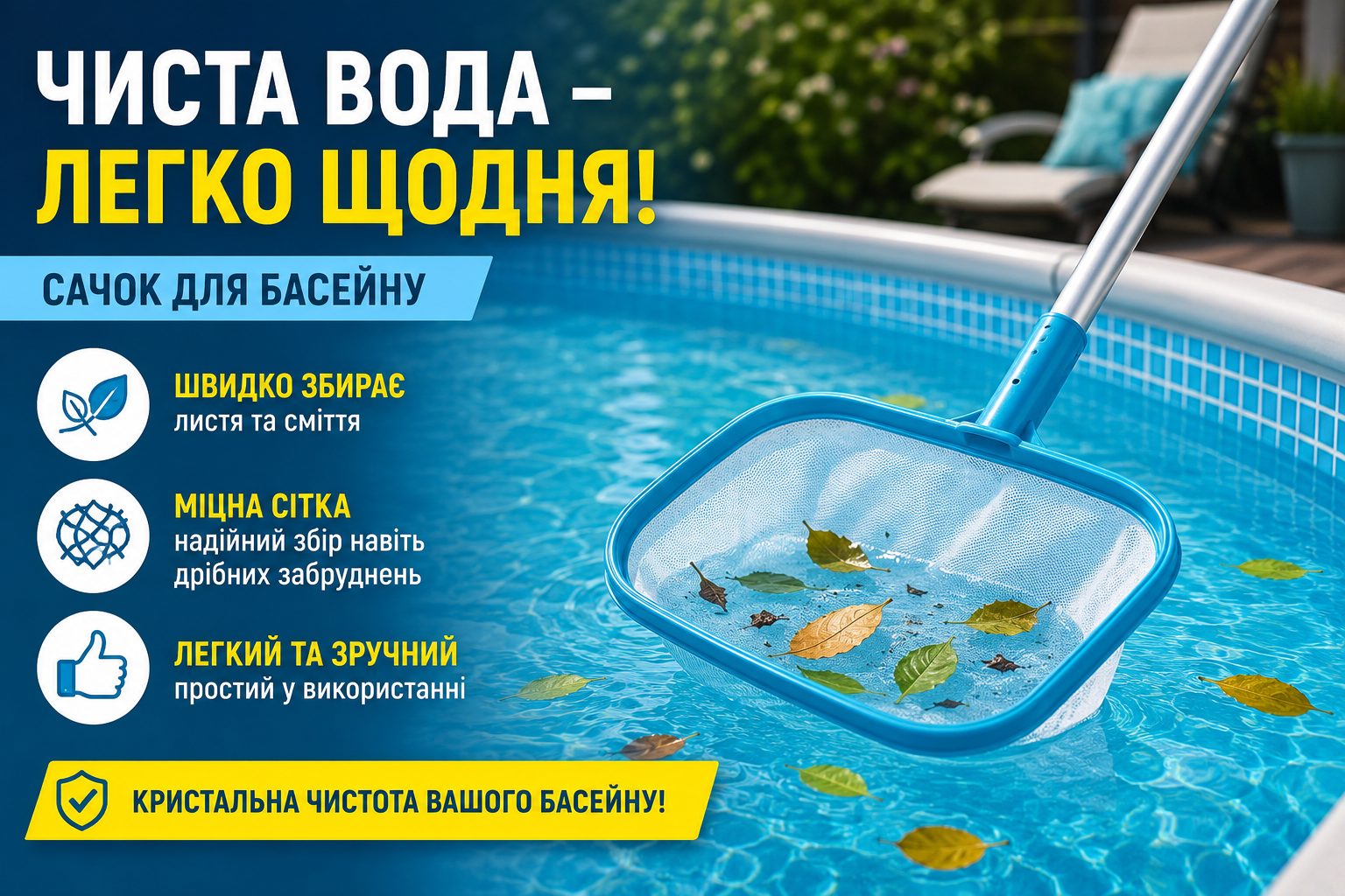 Сачок для очистки поверхности бассейна Intex 29050, сетка для сбора листьев и мусора