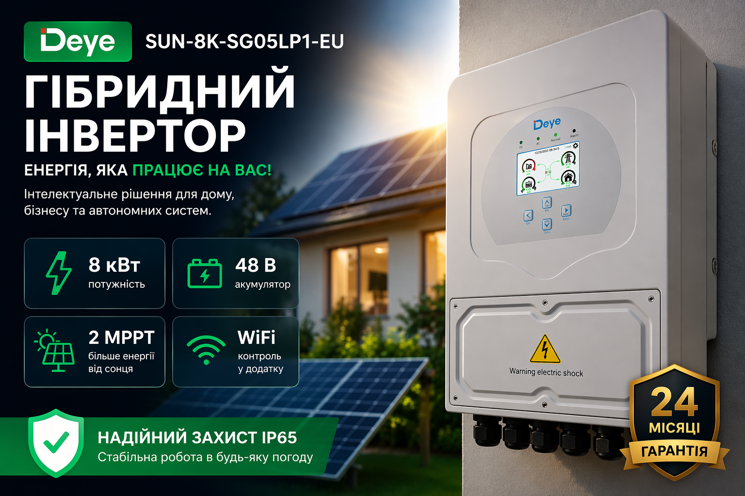 Гибридный инвертор Deye SUN-8K-SG05LP1-EU 8 кВт, однофазный, Wi-Fi, MPPT, 48В