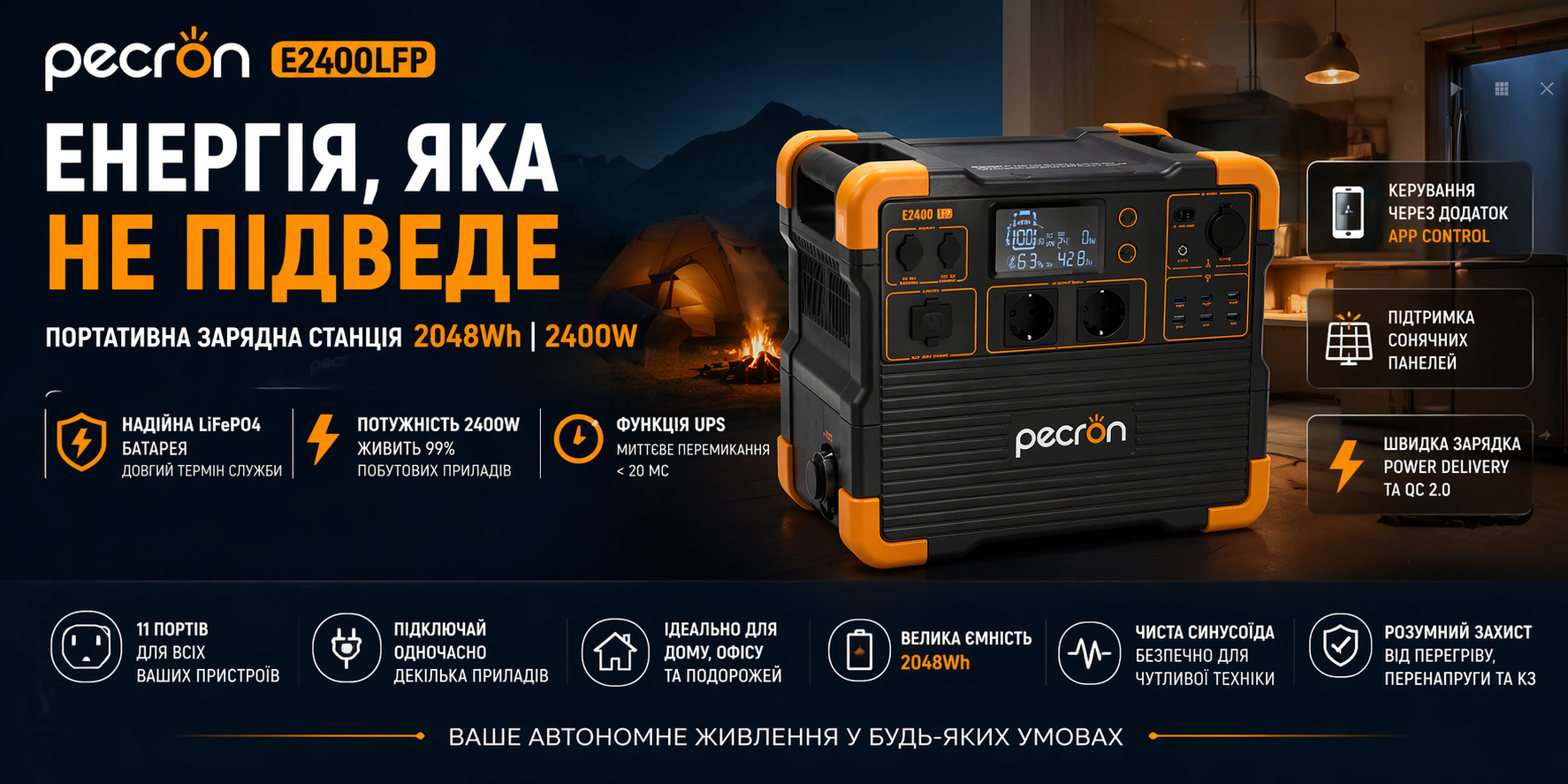 Зарядна станціія Pecron E2400LFP APP Control, 2048/2400Wh