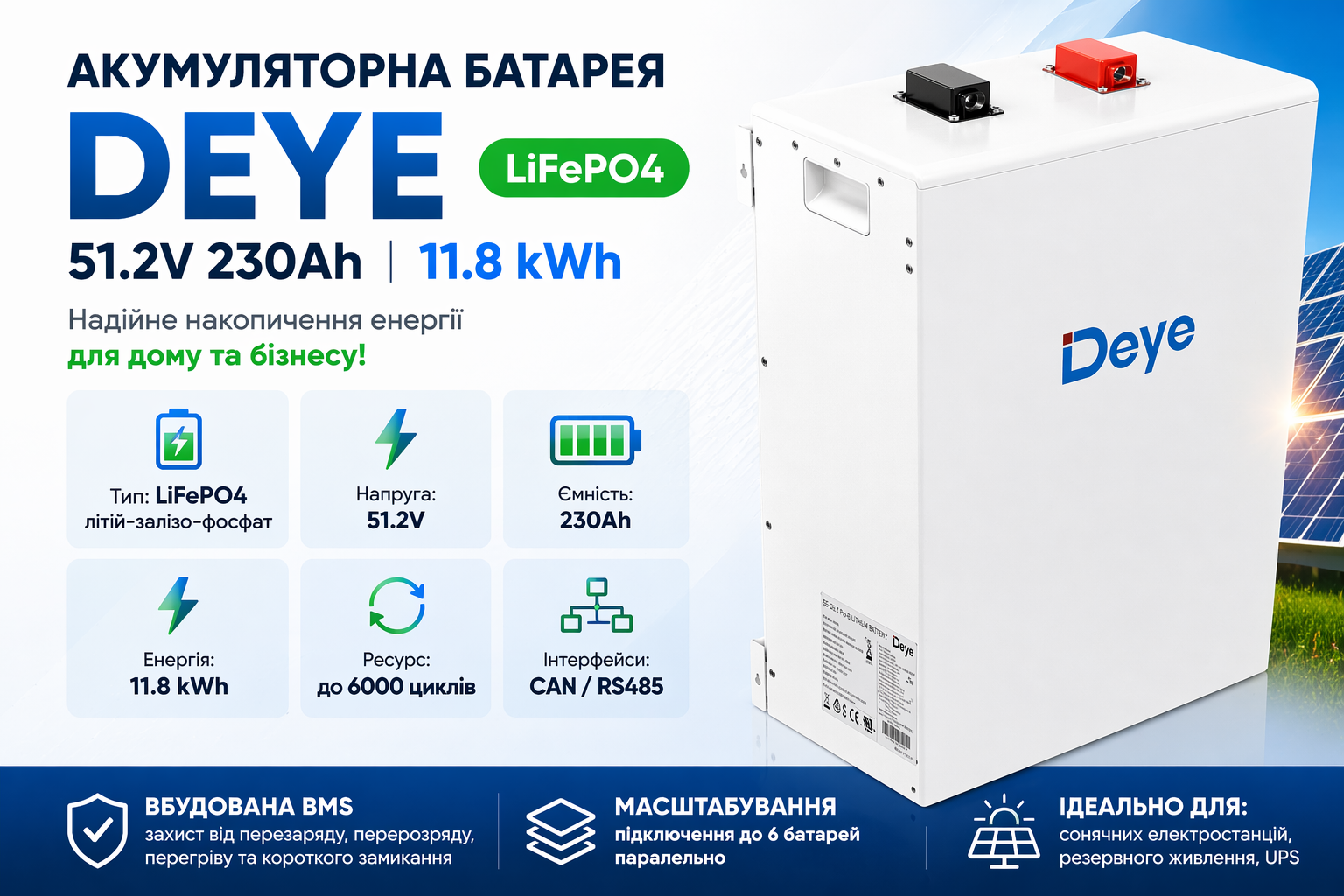 Акумулятор Deye LiFePO4 51.2V 230Ah 11.8kWh