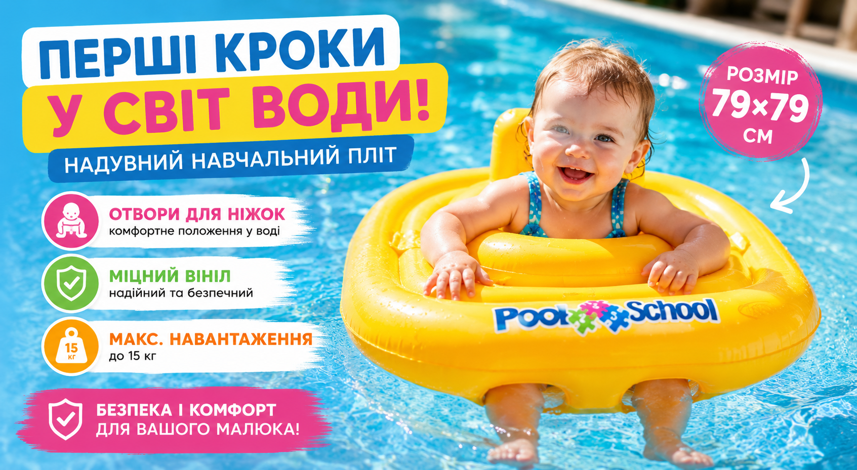 Надувний навчальний пліт Intex 56587 Pool School 79×79 см жовтий