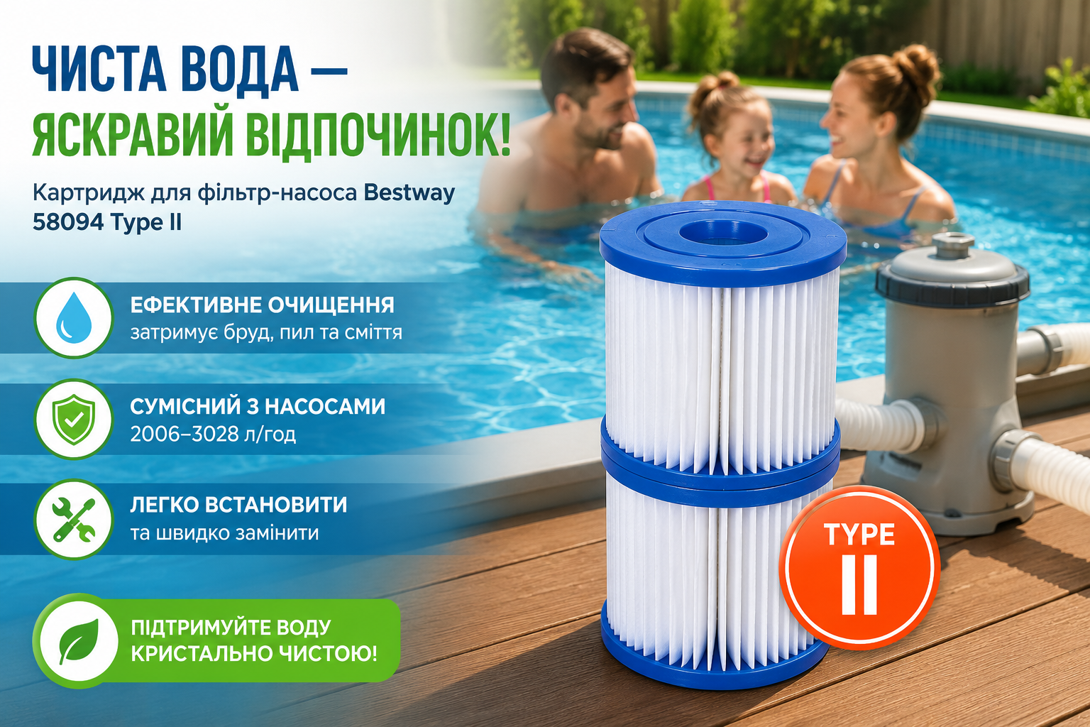Картридж для фильтр-насоса Bestway 58094 тип II сменный фильтр для бассейна Flowclear