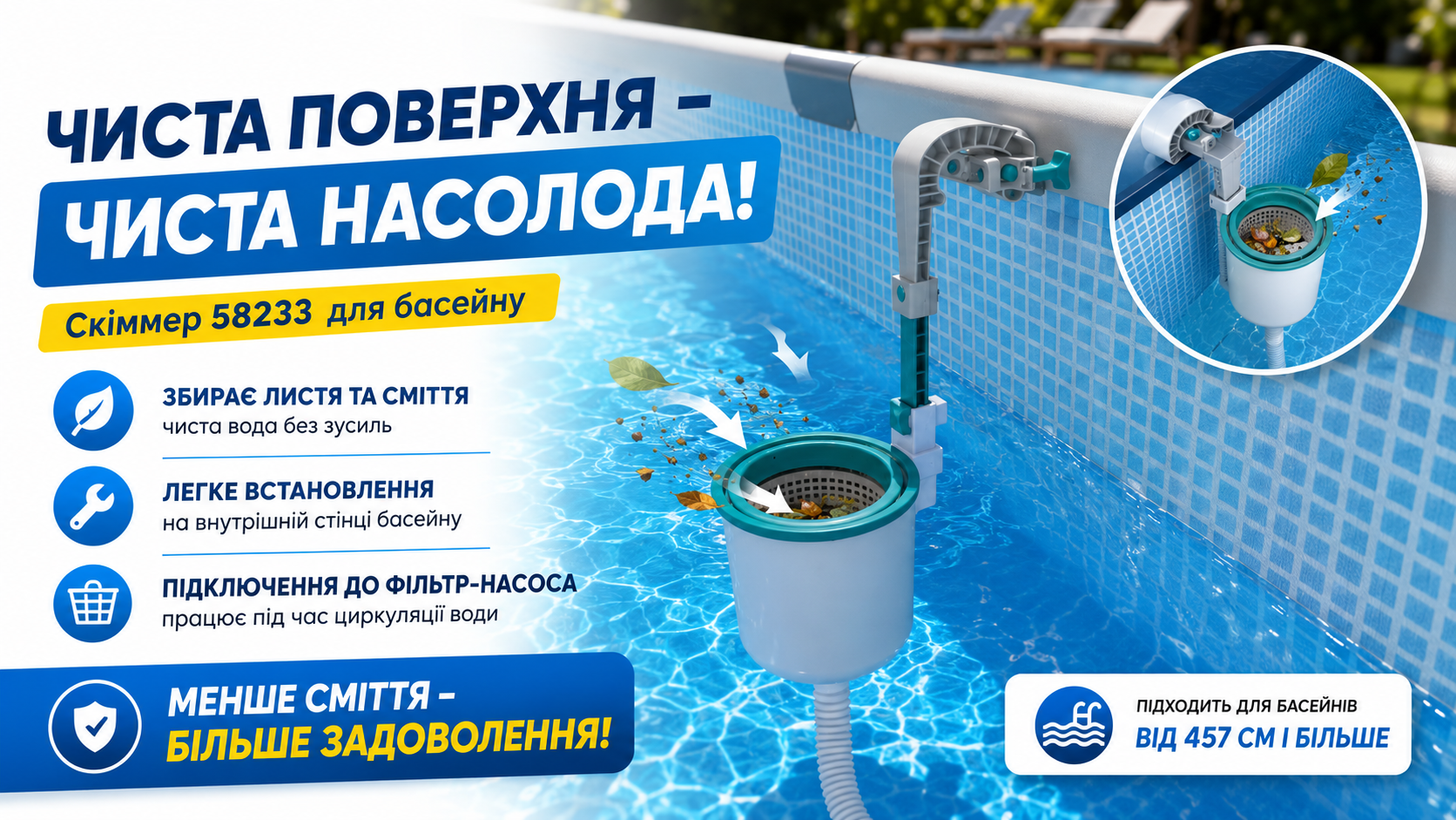 Скиммер для бассейна Bestway 58233 поверхностный очиститель воды для каркасных и надувных бассейнов