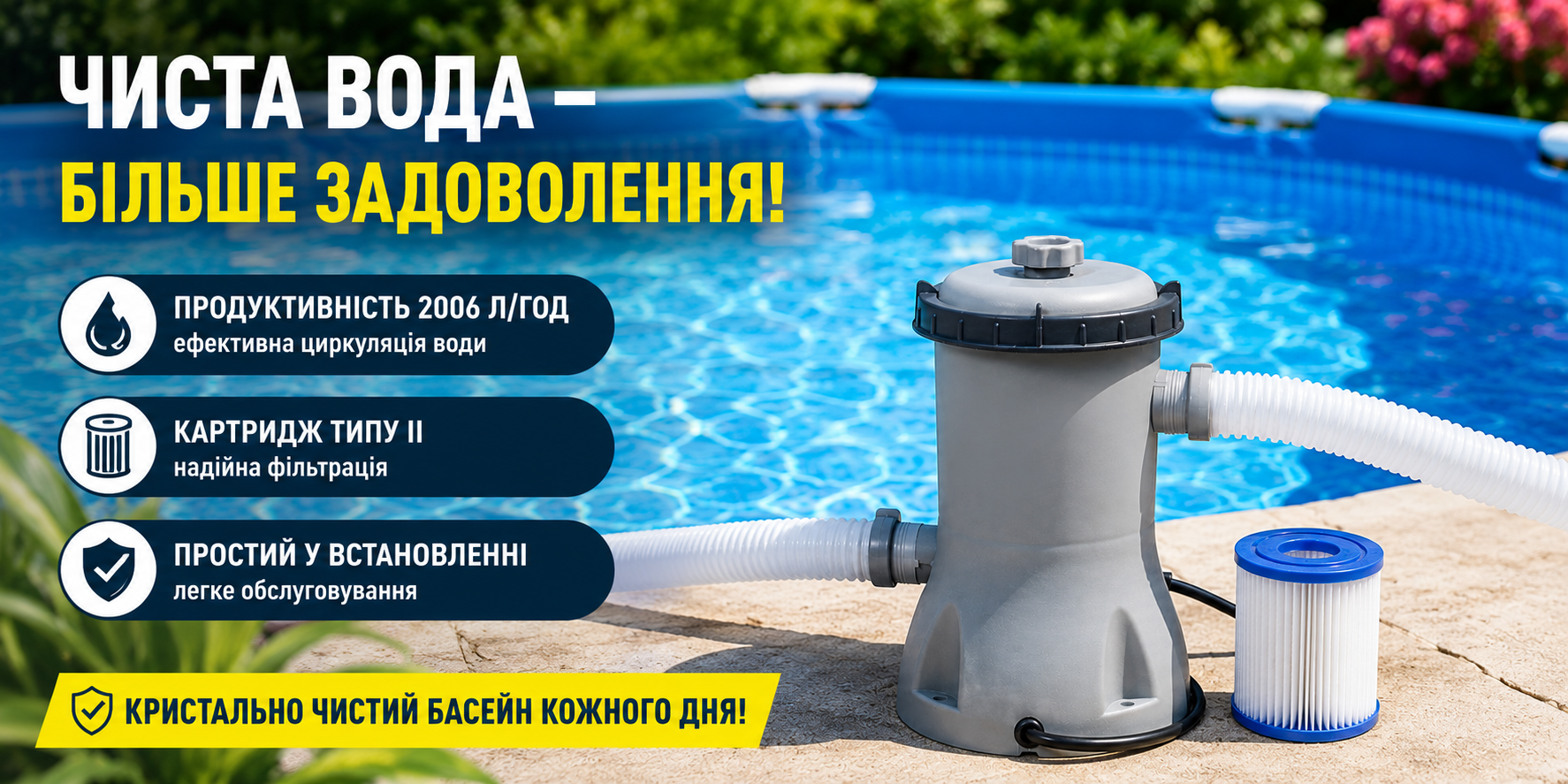 Картриджный фильтр-насос Bestway 58383 2006 л/ч, тип II для бассейнов