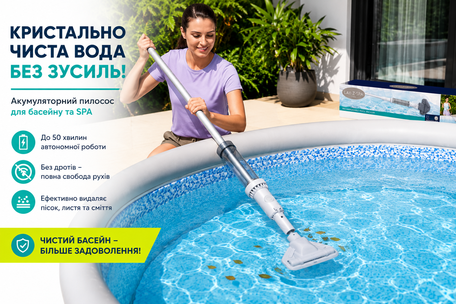 Аккумуляторный пылесос для бассейна Bestway Lay-Z-Spa 60327 ручной беспроводной