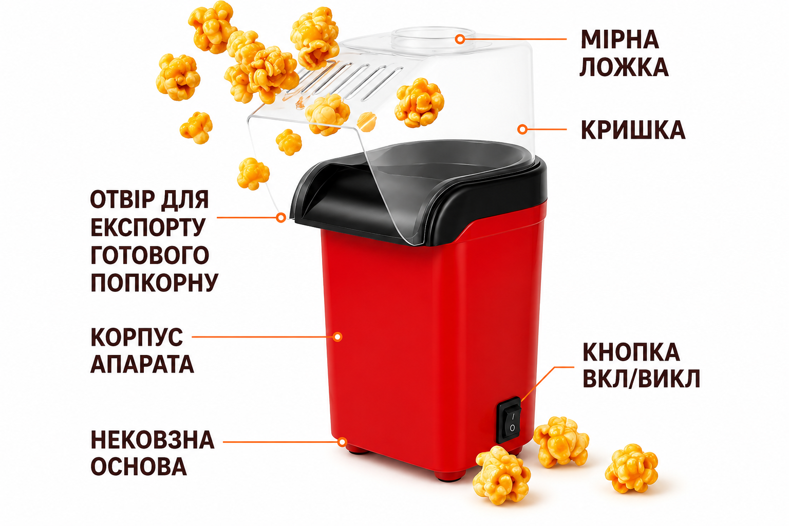 Попкорниця Popcorn Maker для дітей та дому 1200 Вт — апарат для приготування попкорну без олії