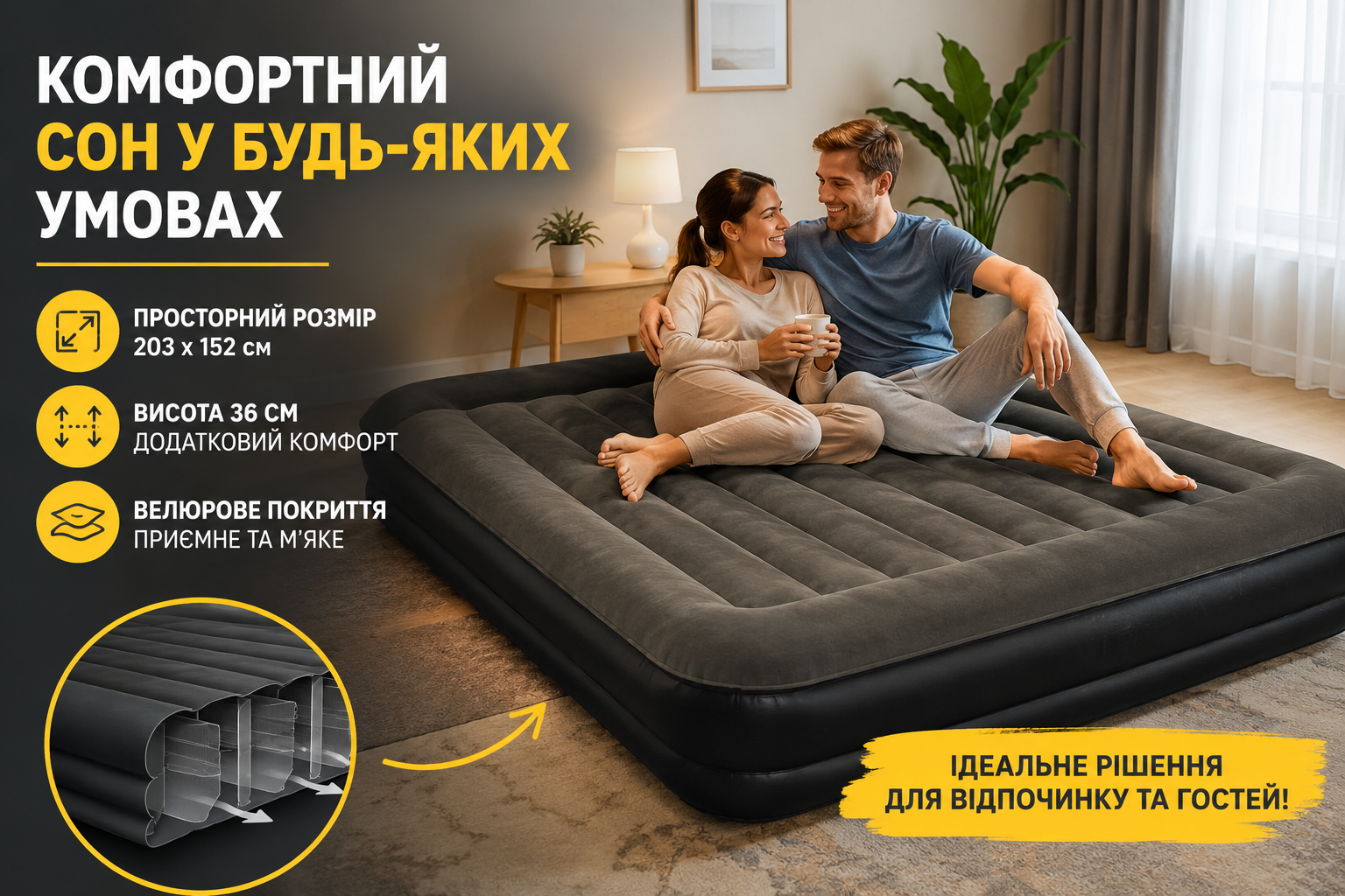 Надувная велюровая кровать Bestway 67699 203×152×36 см двуспальная