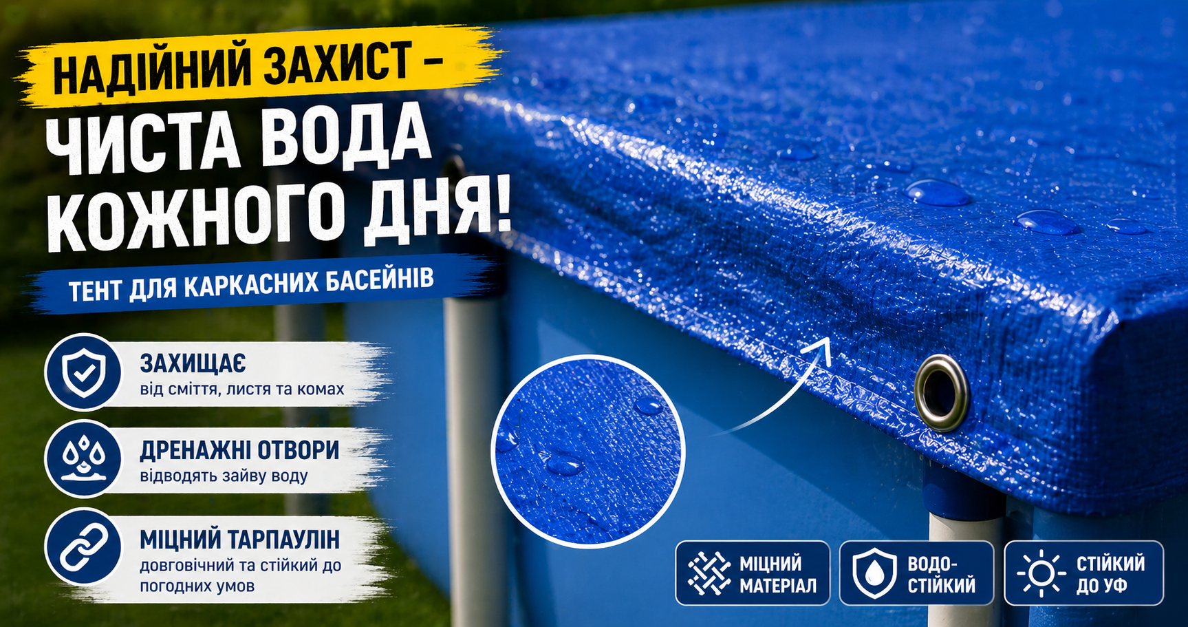 Тент для каркасного прямоугольного бассейна 221×150 см Bestway 58103, защитный чехол, тарпаулин 0.18 мм