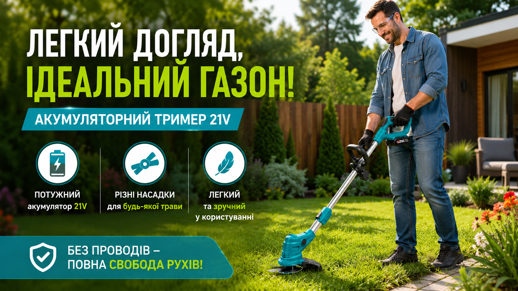 Акумуляторний тример ASSUR ASR776 21V для трави з насадками та телескопічною штангою
