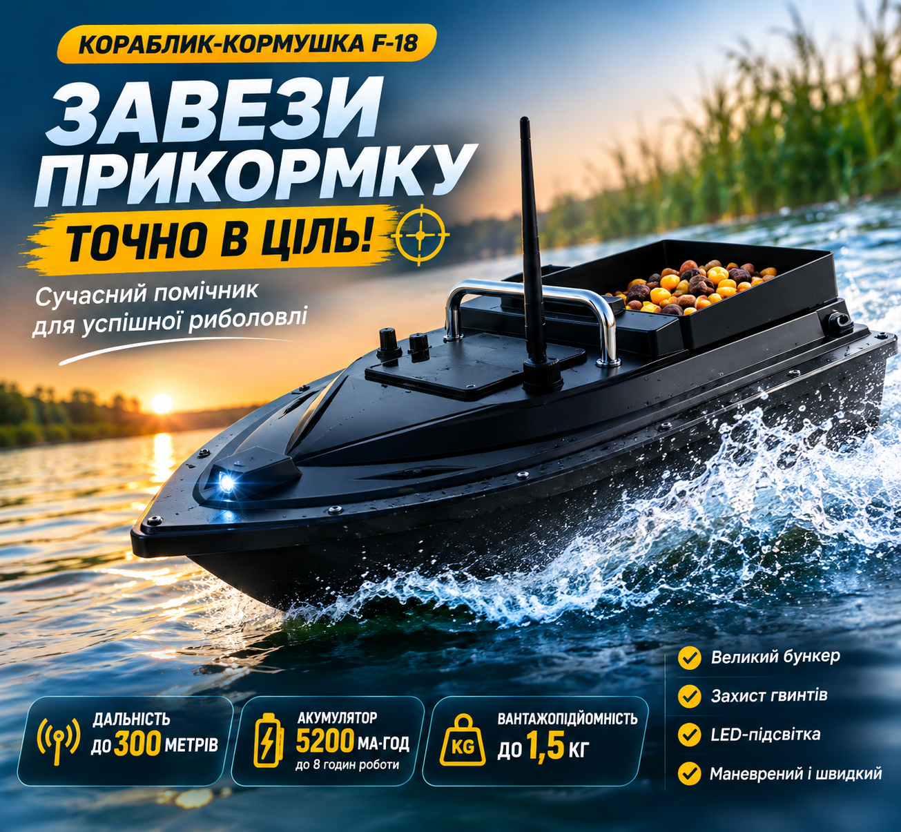 Кораблик-кормушка F-18 для рыбалки с пультом до 300 м