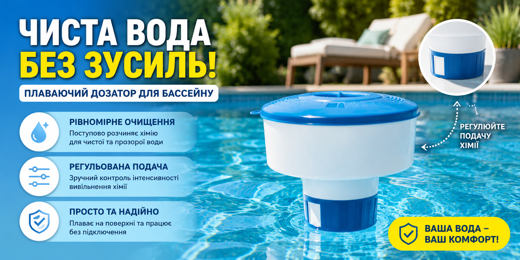 Дозатор для бассейна плавающий Intex 290470 для таблеток хлора и химии, регулируемый поплавок 17×17×16,8 см