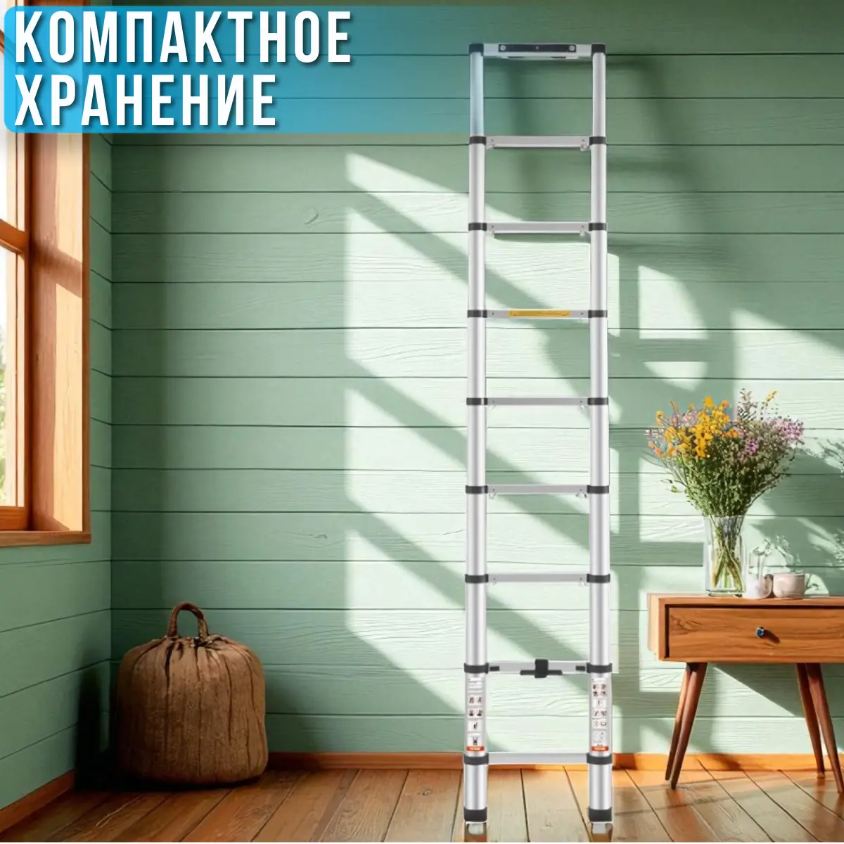 Лестница телескопическая 2,3 м 5,8 кг
