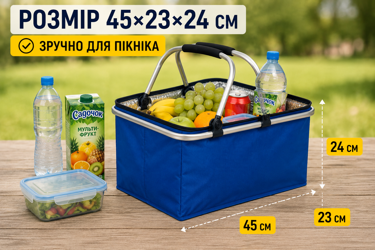 Термокорзина для пикника 45×23×24 см X1-227 складная с термоизоляцией